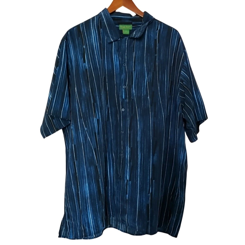 Giorgio Inserti Shirt Mens 2XL Blue Stripe Short Sleeve Polyester Button-Up